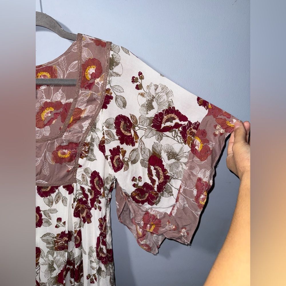 Free people women’s floral flared sleeve mini dress size 4 *flaw* boho - Picture 2 of 11